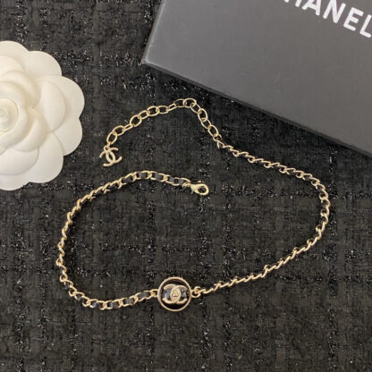 Chanel black gold button leather necklace - Image 8