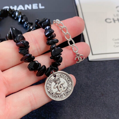 Chanel Black Agate Letters Thick Chain Necklace - Image 7