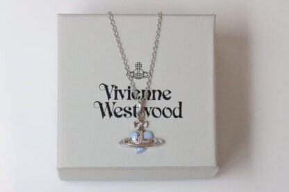 Vivienne Westwood blue enamel heart Saturn necklace - Image 7