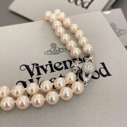 Vivienne Westwood Saturn double pearl necklace with full diamonds - Image 8