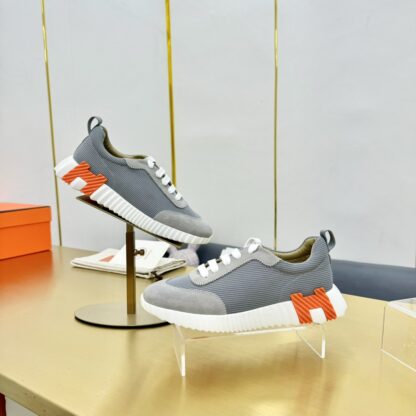Hermès Spring and Summer Gray and Orange Colorblock Couple Classic Sports Casual Shoes - Image 8
