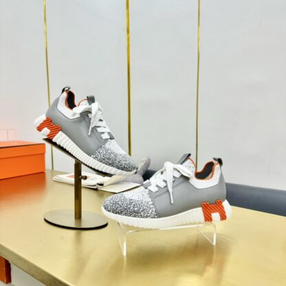 Hermes Spring and Summer Couples British Gray, White and Orange Colorblock Breathable and Durable Sports Casual Shoes - Image 8