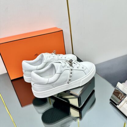 Hermes couple thick-soled lace-up fashionable white casual shoes - Image 8