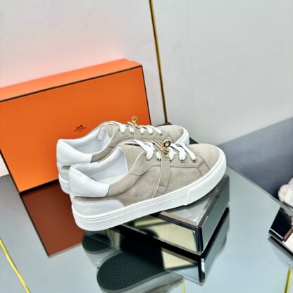 Hermes couple thick-soled lace-up fashionable apricot white casual shoes - Image 8