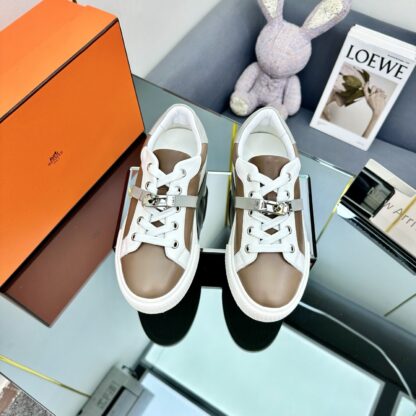 Hermes Couple's Thick-soled Lace-up Fashion Gray Apricot Casual Shoes - Image 8