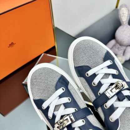 Hermes blue-grey couple's lace-up thick-soled fashionable casual shoes - Image 8