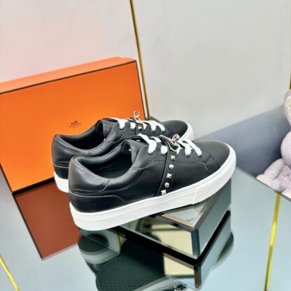 Hermes black and white couple's lace-up thick-soled fashionable casual shoes - Image 8