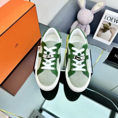 Hermes green and white couple's lace-up thick-soled fashionable casual shoes - Image 8