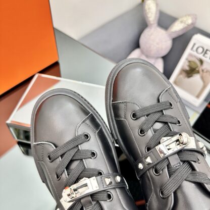 Hermes pure black couple's lace-up thick-soled fashionable casual shoes - Image 8