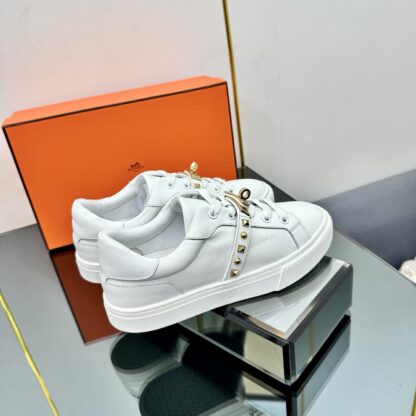 Hermes pure white couple's lace-up thick-soled fashionable casual shoes - Image 8