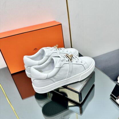 Hermes white couple's lace-up thick-soled fashionable casual shoes - Image 8