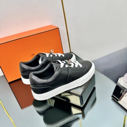 Hermes couple's lace-up thick-soled black and white casual shoes - Image 8