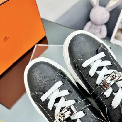 Hermes couple's lace-up thick-soled pure black comfortable casual shoes - Image 8