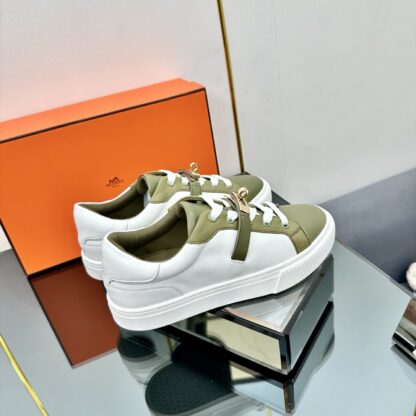 Hermes couple's lace-up thick-soled green and white comfortable casual shoes - Image 8