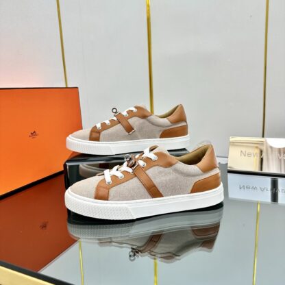 Hermes couple's lace-up thick-soled apricot brown comfortable casual shoes - Image 8