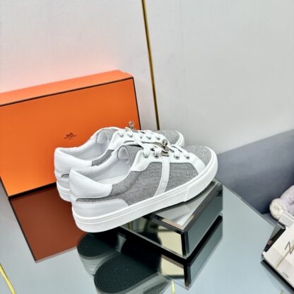Hermes couple's lace-up thick-soled white and gray comfortable casual shoes - Image 8