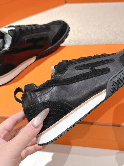 Hermès black goatskin contrasting sneakers, 2cm thick sole - Image 8