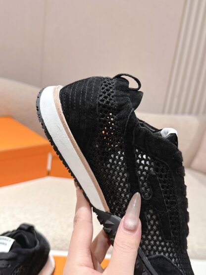 Hermès pure black goatskin contrast color sneakers, 2cm thick sole - Image 8