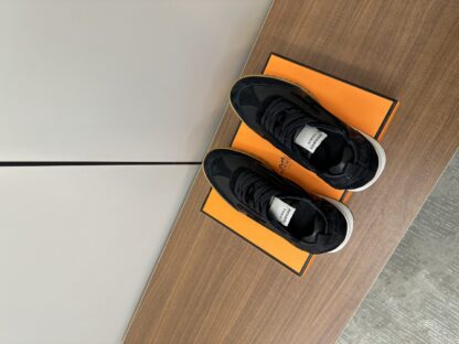 Hermès black and brown goatskin contrasting sneakers, 2cm thick sole - Image 8