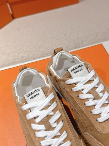 Hermès apricot brown goatskin contrasting sneakers, 2cm thick sole - Image 8