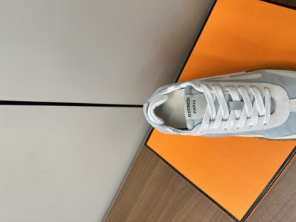 Hermès blue and white goatskin contrasting sneakers, 2cm thick sole - Image 8