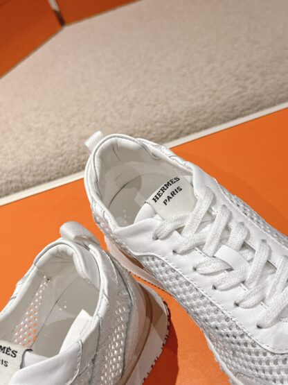 Hermès white goatskin contrasting sneakers, 2cm thick sole - Image 8