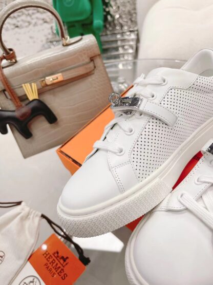 Hermes white latest kelly shoe buckle classic flat casual shoes - Image 8