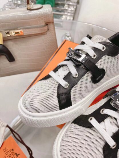 Hermes black and gray latest kelly shoe buckle classic flat breathable casual shoes - Image 7