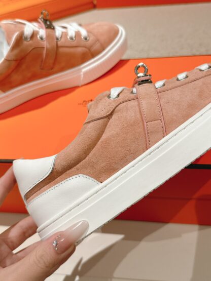 Hermes pink apricot latest kelly shoe buckle classic flat casual shoes - Image 8