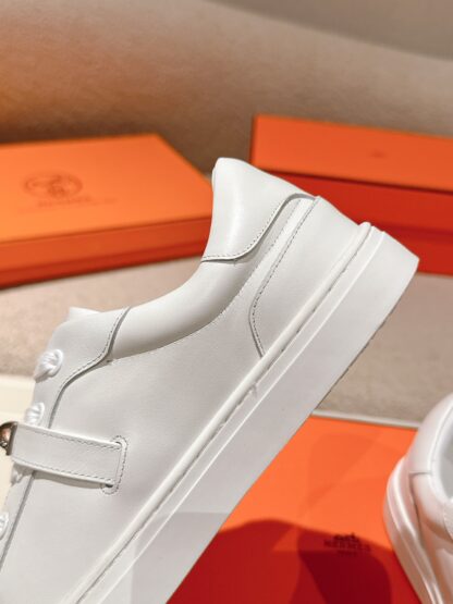 Hermes pure white latest kelly shoe buckle classic flat casual shoes - Image 8