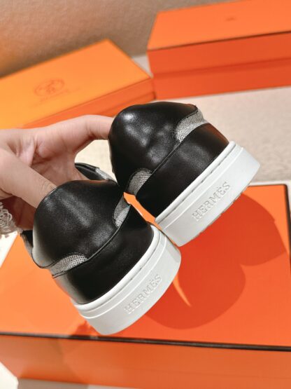 Hermes black and white gray latest kelly shoe buckle classic flat casual shoes - Image 8