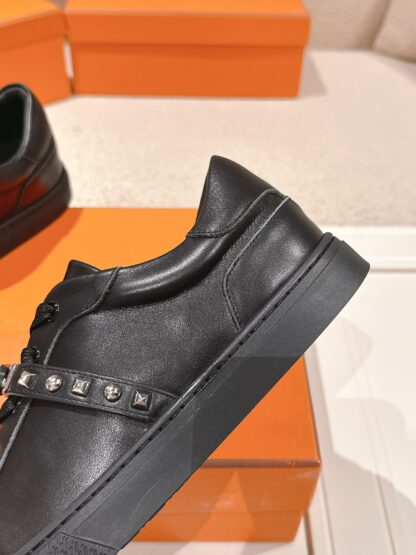Hermes couple black kelly shoe buckle classic flat casual shoes - Image 8