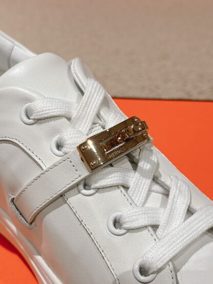Hermès couple's white gold Kelly buckle classic flat casual shoes - Image 8