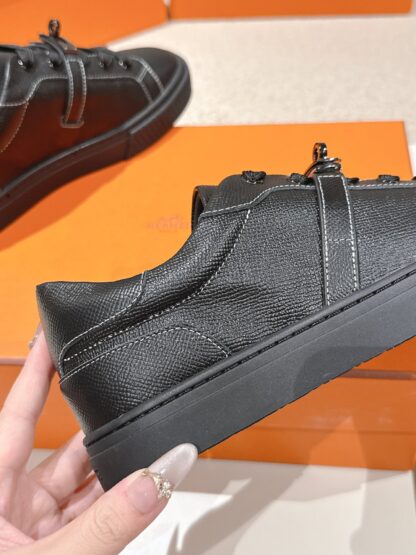 Hermes couple's pure black kelly shoe buckle classic flat casual shoes - Image 8