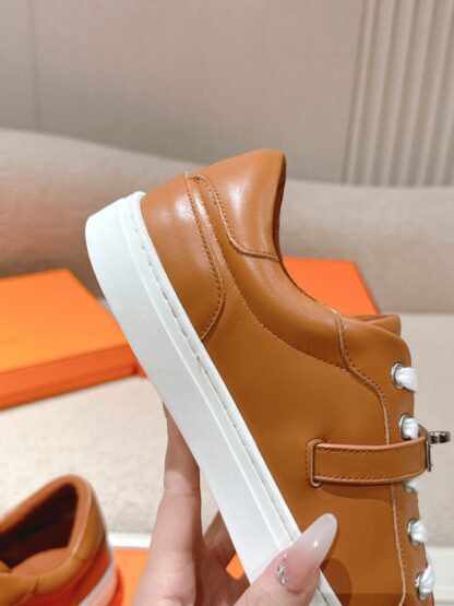 Hermes couple brown kelly shoe buckle classic flat casual shoes - Image 8