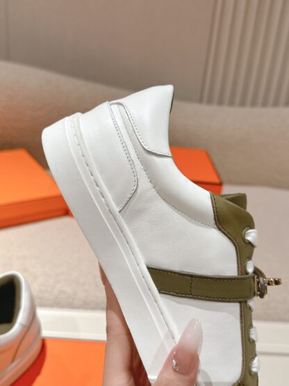 Hermes white green classic couple kelly shoe buckle flat casual shoes - Image 8