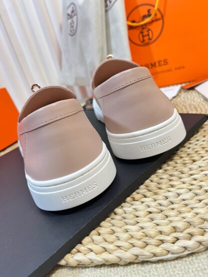 Hermes Kelly shoe buckle pink fashion noble casual loafers - Image 8