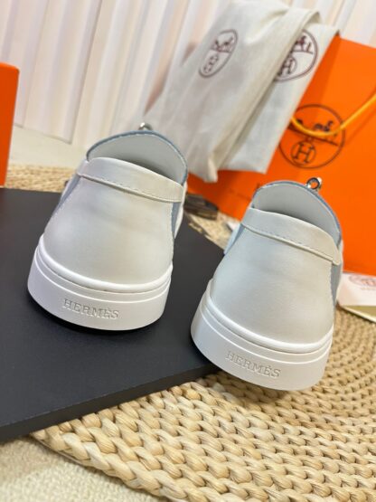 Hermes Kelly shoe buckle blue and white fashion noble casual loafers - Image 8
