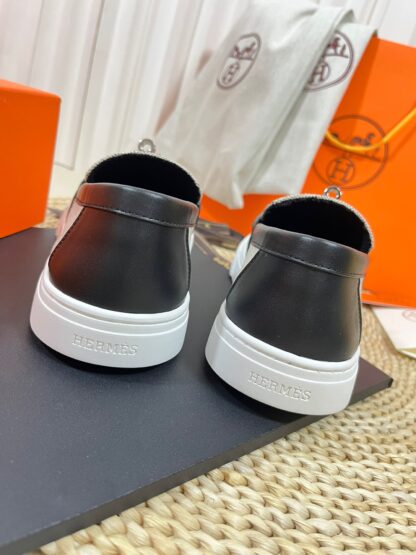 Hermes Kelly shoe buckle gray and black stylish and noble casual loafers - Image 8