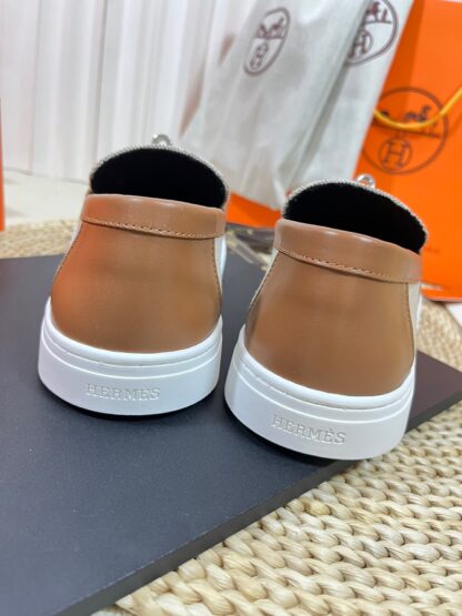 Hermes Kelly shoe buckle gray brown fashion noble casual loafers - Image 8