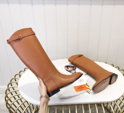 Hermes classic kelly buckle dark brown fashion mid-calf boots - Image 9