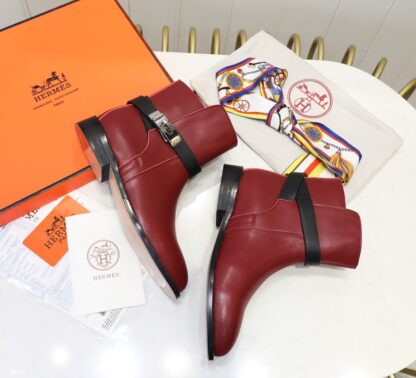 Hermès classic red silver buckle fashion knight boots Hermès classic red silver buckle fashion knight boots - Image 8