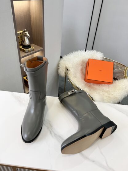 Hermes classic grey kelly buckle fashion ankle boots - Image 9