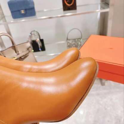 Hermes autumn and winter fashion brown women's short boots heel height 7cm - Image 8