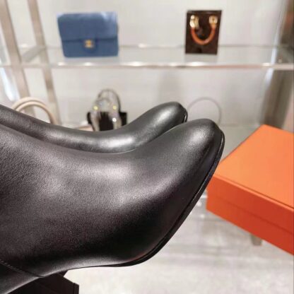 Hermes autumn and winter fashion black women's short boots heel height 7cm - Image 8