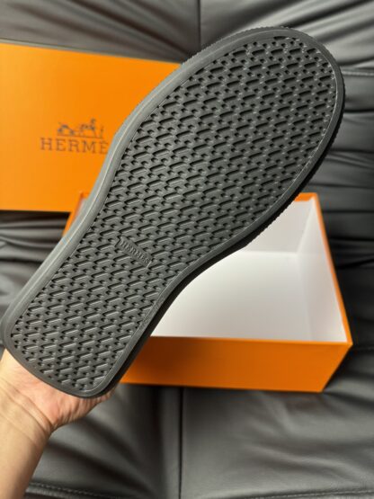 Hermès black and orange color matching cowhide high-end noble high-top casual shoes - Image 9