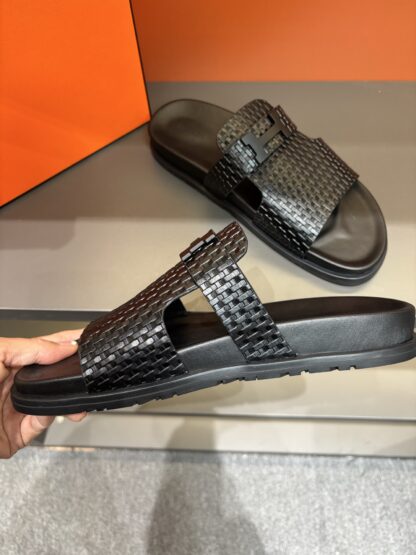 Hermes summer black pure handmade high-end sandals - Image 9