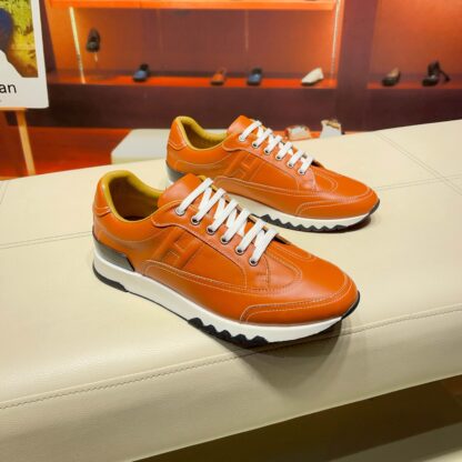 Hermès France Paris catwalk model orange shiny classic casual shoes - Image 9