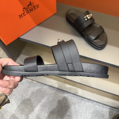 Hermes black gold buckle summer pure handmade high-end sandals - Image 9