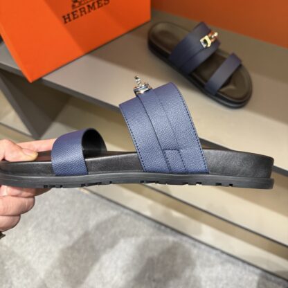 Hermes dark blue gold buckle summer pure handmade high-end sandals - Image 9